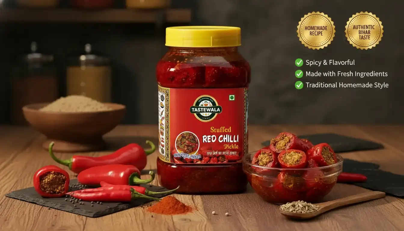 Tastewala Stuffed Red Chilli Pickle - Authentic Bihari Bharwa Mirch