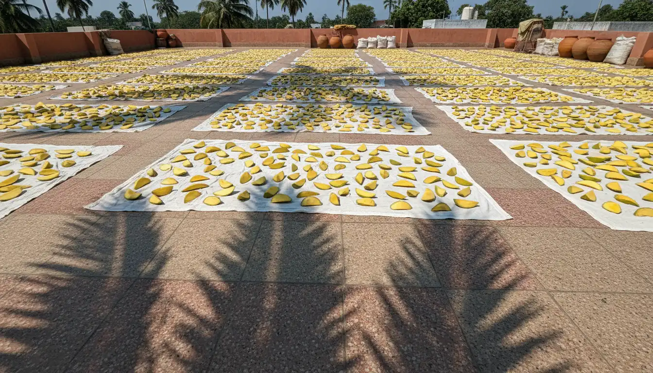 Traditional sun-drying process for authentic Bihar mango pickle